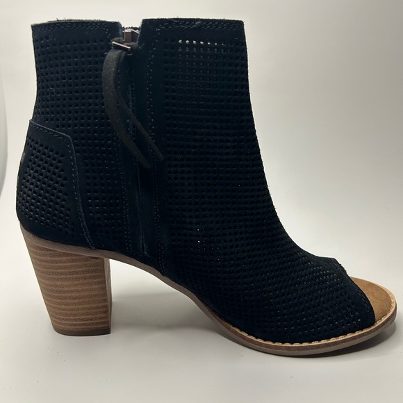 Tom’s Majorca Black Suede Boho Peep Toe Block Heel Bootie Size 7.5 - Picture 5 of 10